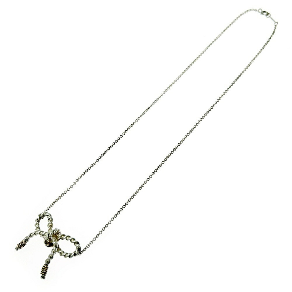 TIFFANY Co Silver Gold Ribbon Motif Necklace
